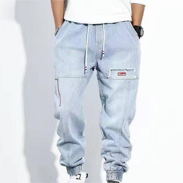 Men's High-Waist Polished White Denim Pants