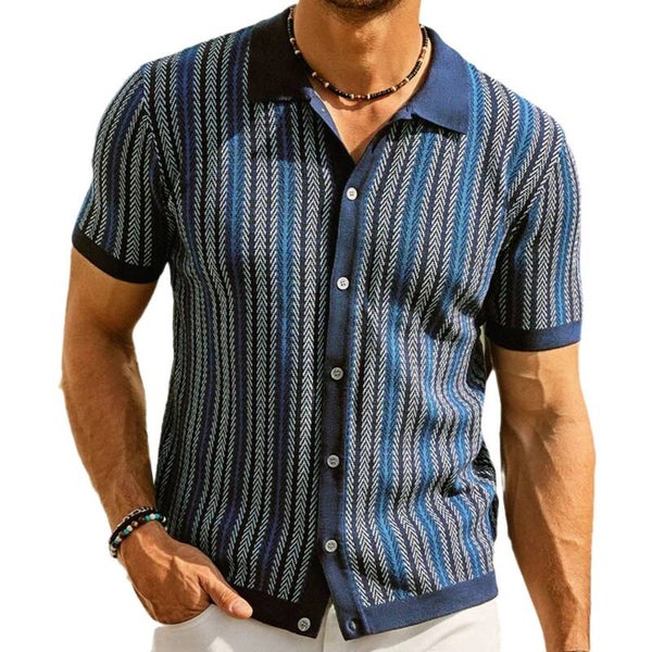 Luxury Men's Striped Jacquard Polo Shirts