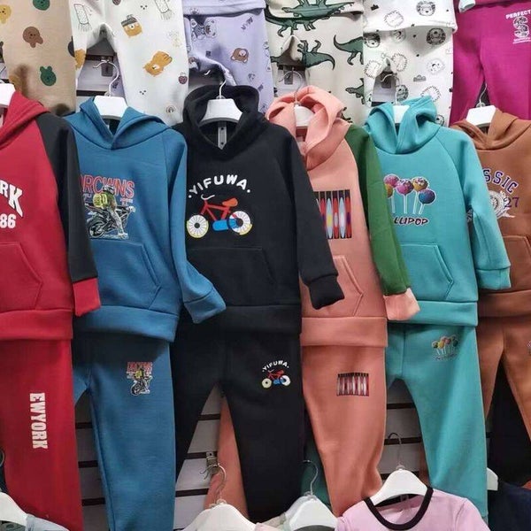 Kids Girls Boys Black Streetwear Thermal Oversized Hoodie Sets