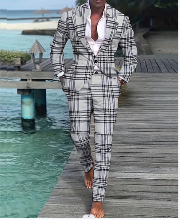 Quality Men's Casual Suit Jacket Pants Set