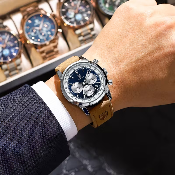 POEDAGAR Men's Luxury Chronograph Watch with Luminous Dial