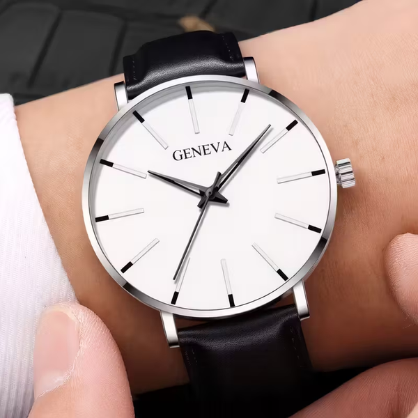 Men'S Minimalist Quartz Watch - Elegant White Dial & Brown Strap
