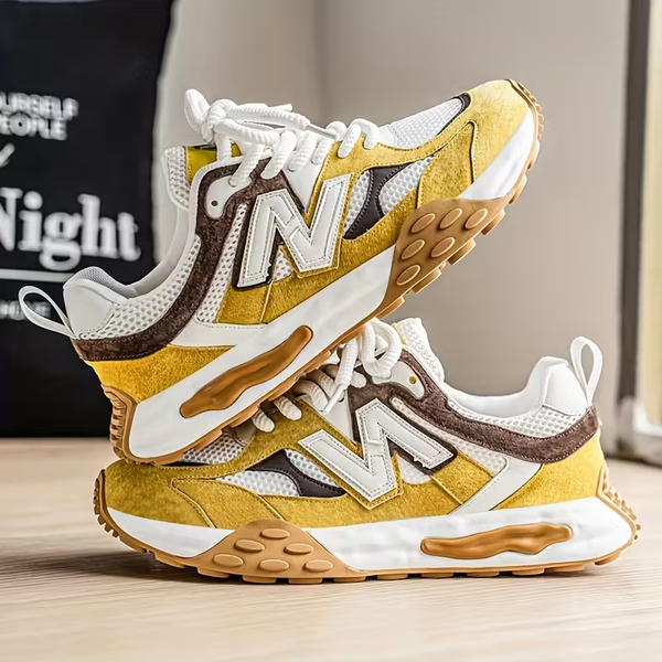 Men'S Retro Sneakers - Breathable Mesh & Synthetic Upper, Thick Cushioned PVC Sole