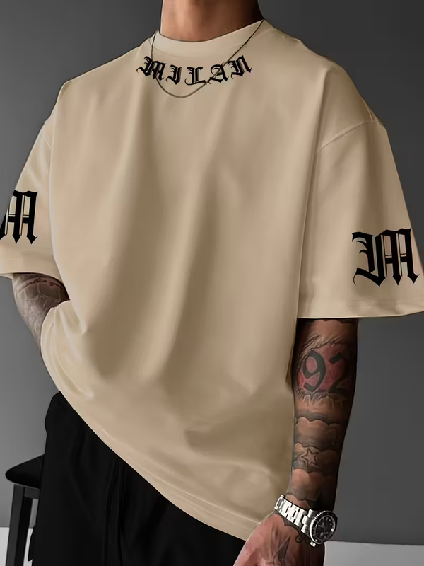 MILAN Men's Street Style Casual Graphic Tee - Relaxed Fit Crew Neck