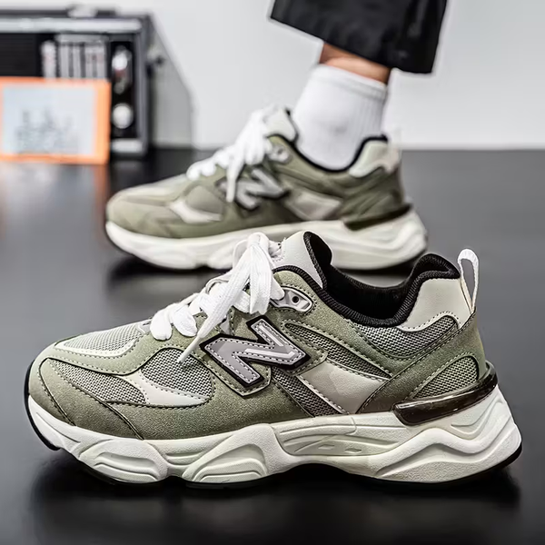 Men's Chunky Platform Sneakers - Thick-Soled Cushioning, PU Upper, Low-Top Lace-Up