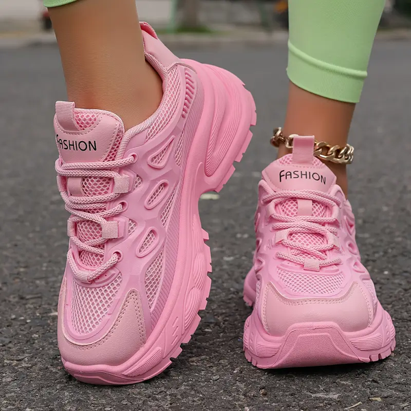 Women's Pink All-Over Clear Lace-Up Low-Top Sneakers