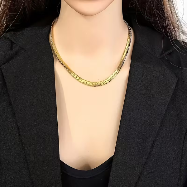 Women'S Bold Statement Necklace - Heavy Duty Flat Chain with 18K Golden