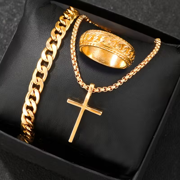 3pcs Men'S Fashion Hip Hop Jewelry Set