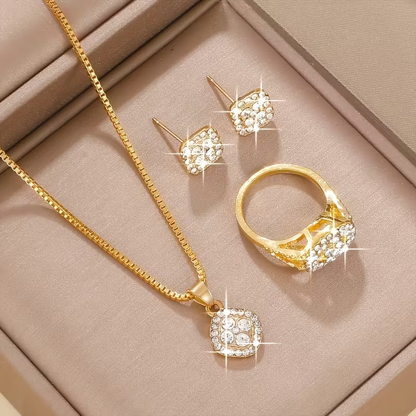 4PCS Women's Fashion Square Jewelry Set - Minimalist Style
