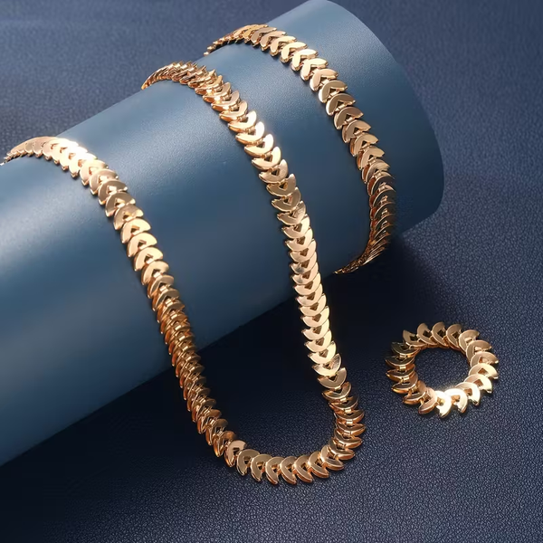 Hip-Hop Style Women'S Jewelry Set - Necklace, Bracelet, And Ring Combination
