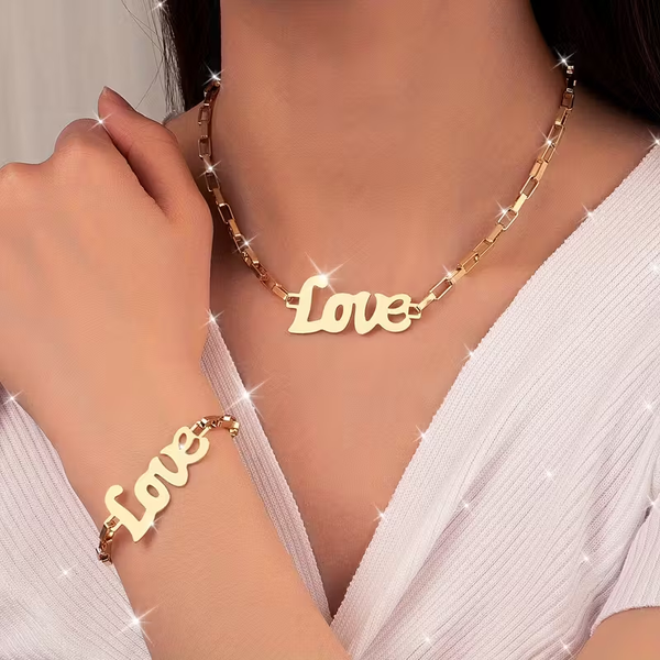 English love metal pendant bracelet and a necklace minimalist