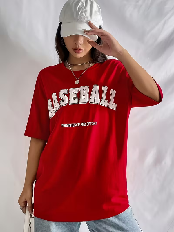 Women's Baseball Graphic Print Short Sleeve T-Shirt - Vibrant Red