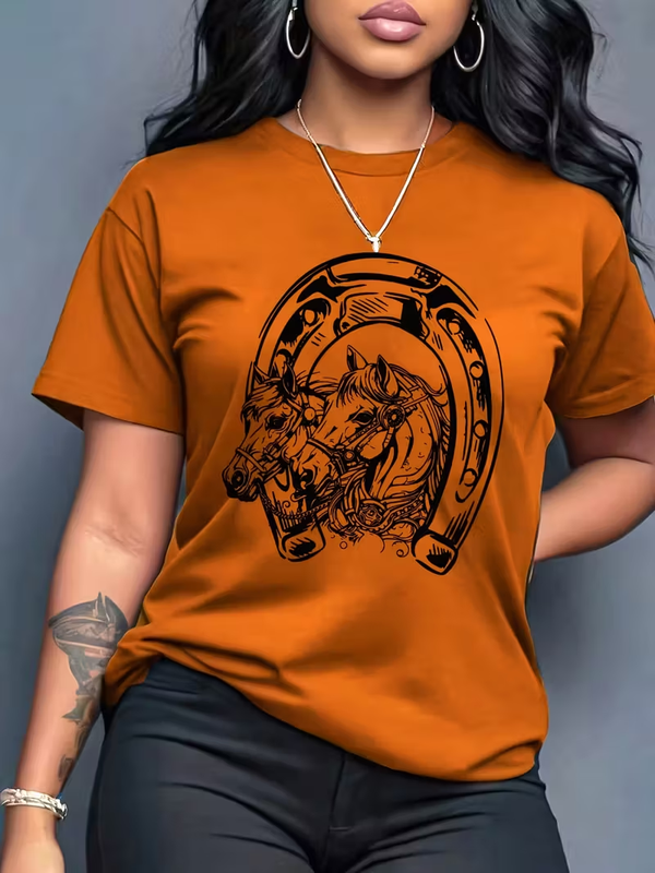 Women'S Red Graphic T-Shirt - Bold Bull Head Print Casual Streetwear Top