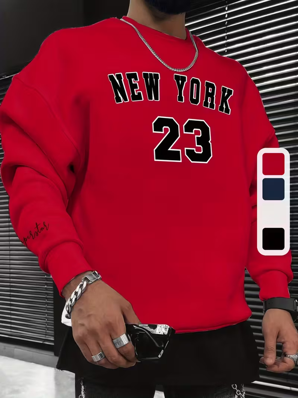 NEW YORK 23 Print Fashionable Men's Casual Long Sleeve