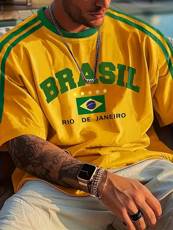 Men'S Brazil-Themed Casual T-Shirt