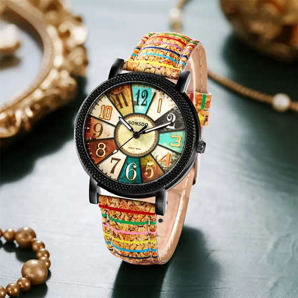 1pc Women's Quartz Watch with Colorful Number Dial