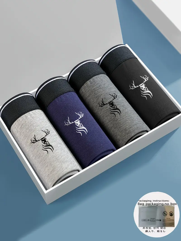4-Pack Men's Boxer Briefs with Deer Head Print