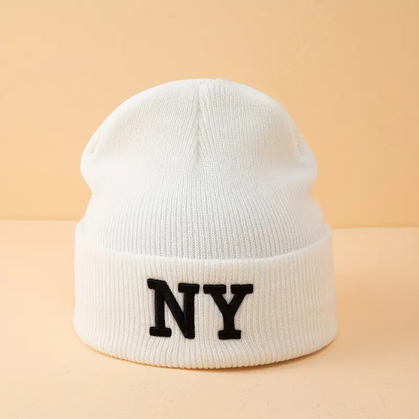 NY Embroidery Graphic Beanie Classic Candy Color Knit