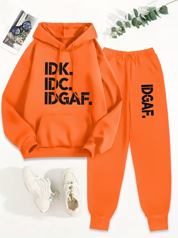 Cozy Fleece-Lined Women's Hoodie & Jogger Set - "IDK.DC.AF