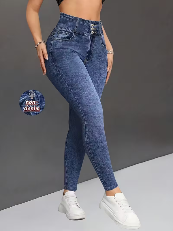 Women's Imitation Denim Leggings, Blue