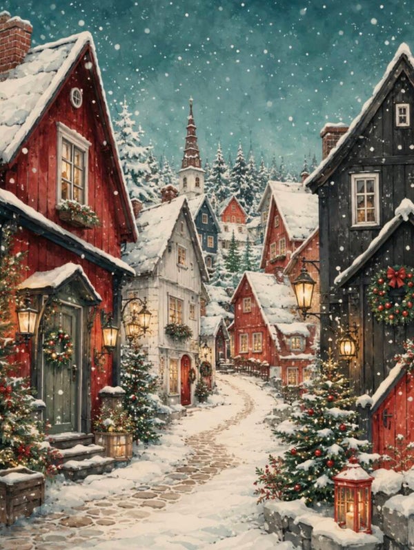 Snow Covered Village Lane