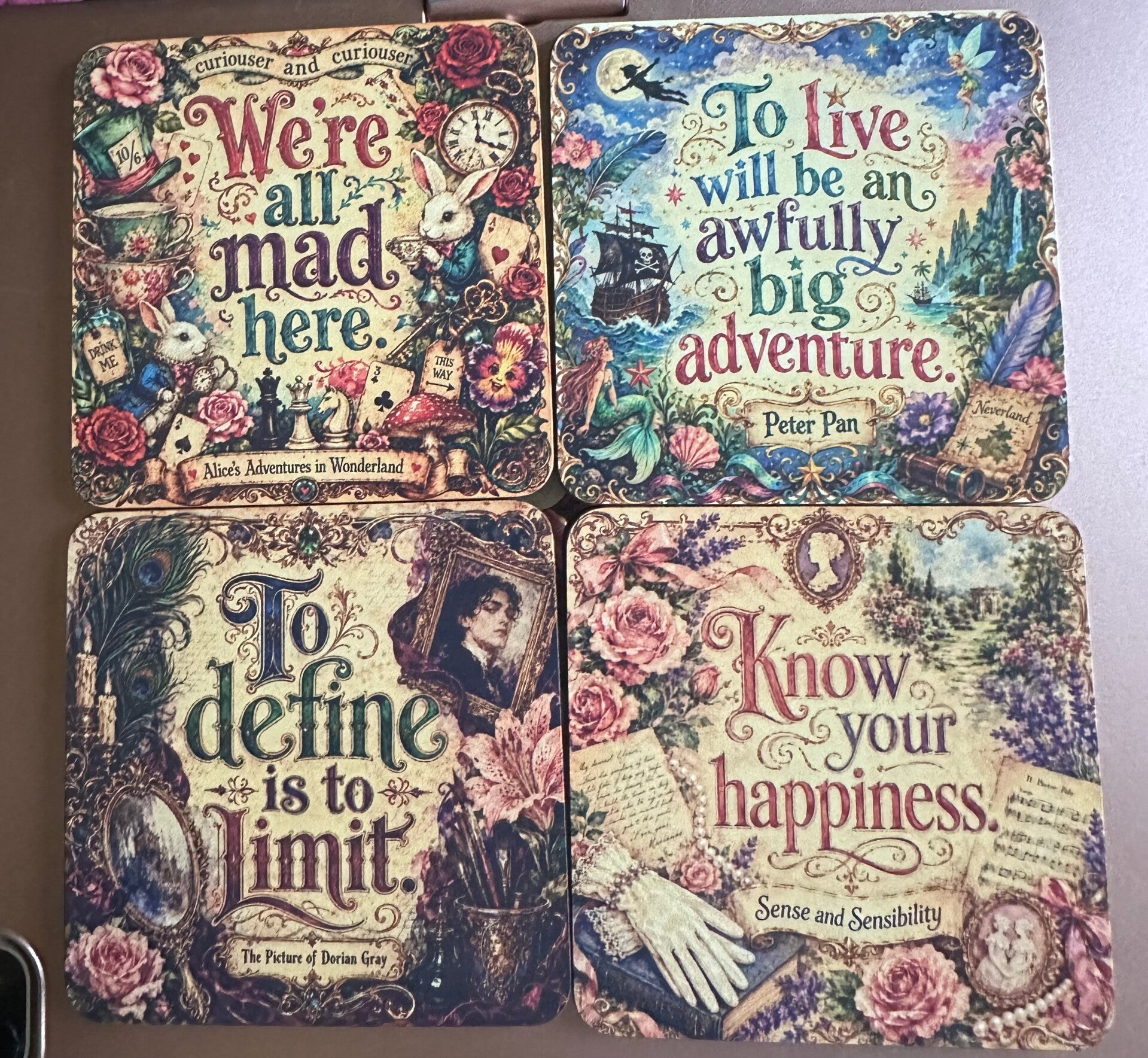 Book Quote Coasters Set of 4