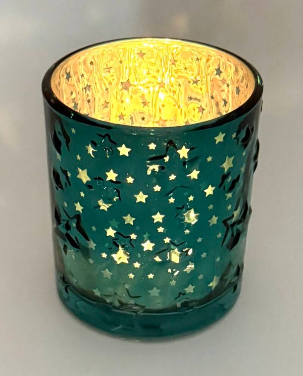 Windlicht Grün mit Sternen