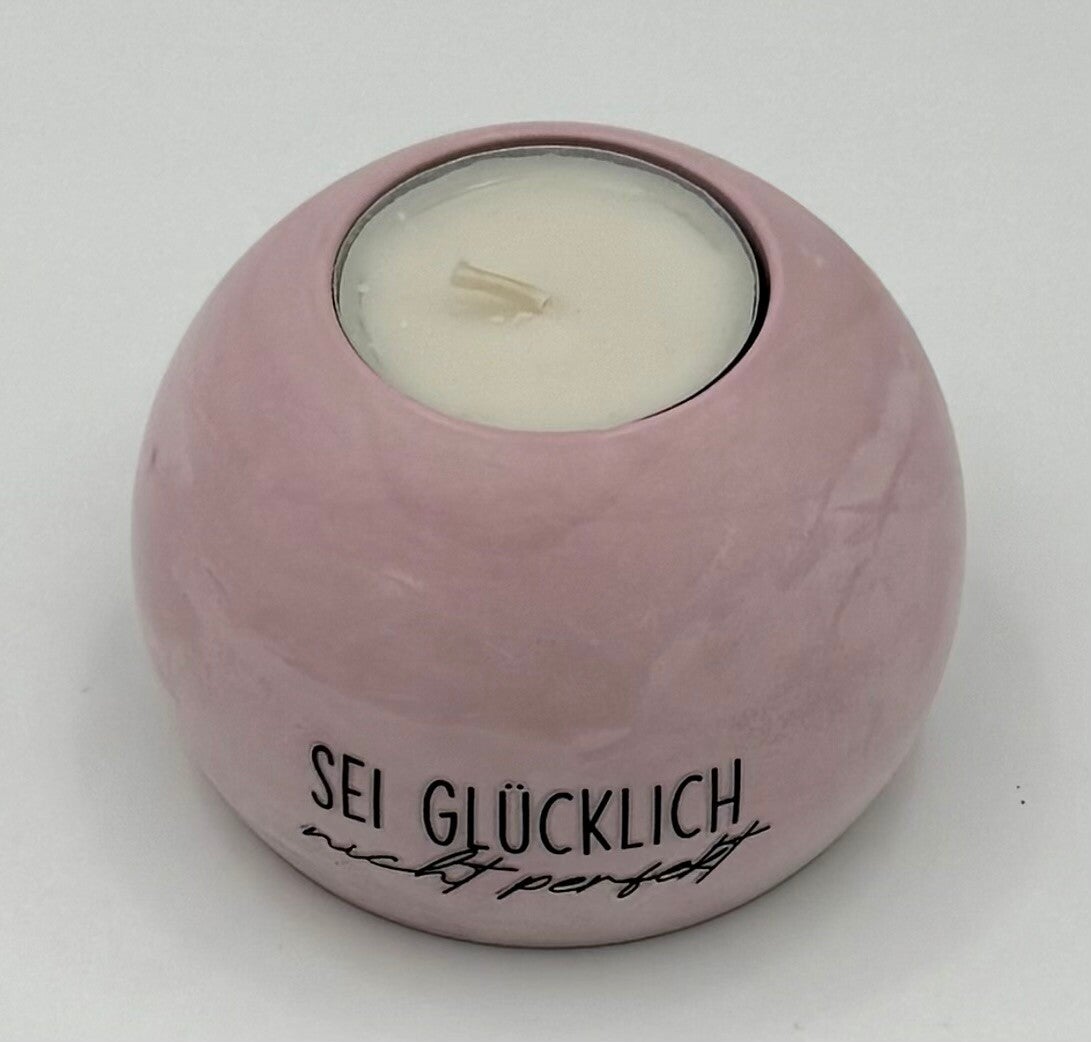Kerzenhalter aus Gips "Sei Glücklich nicht perfekt"