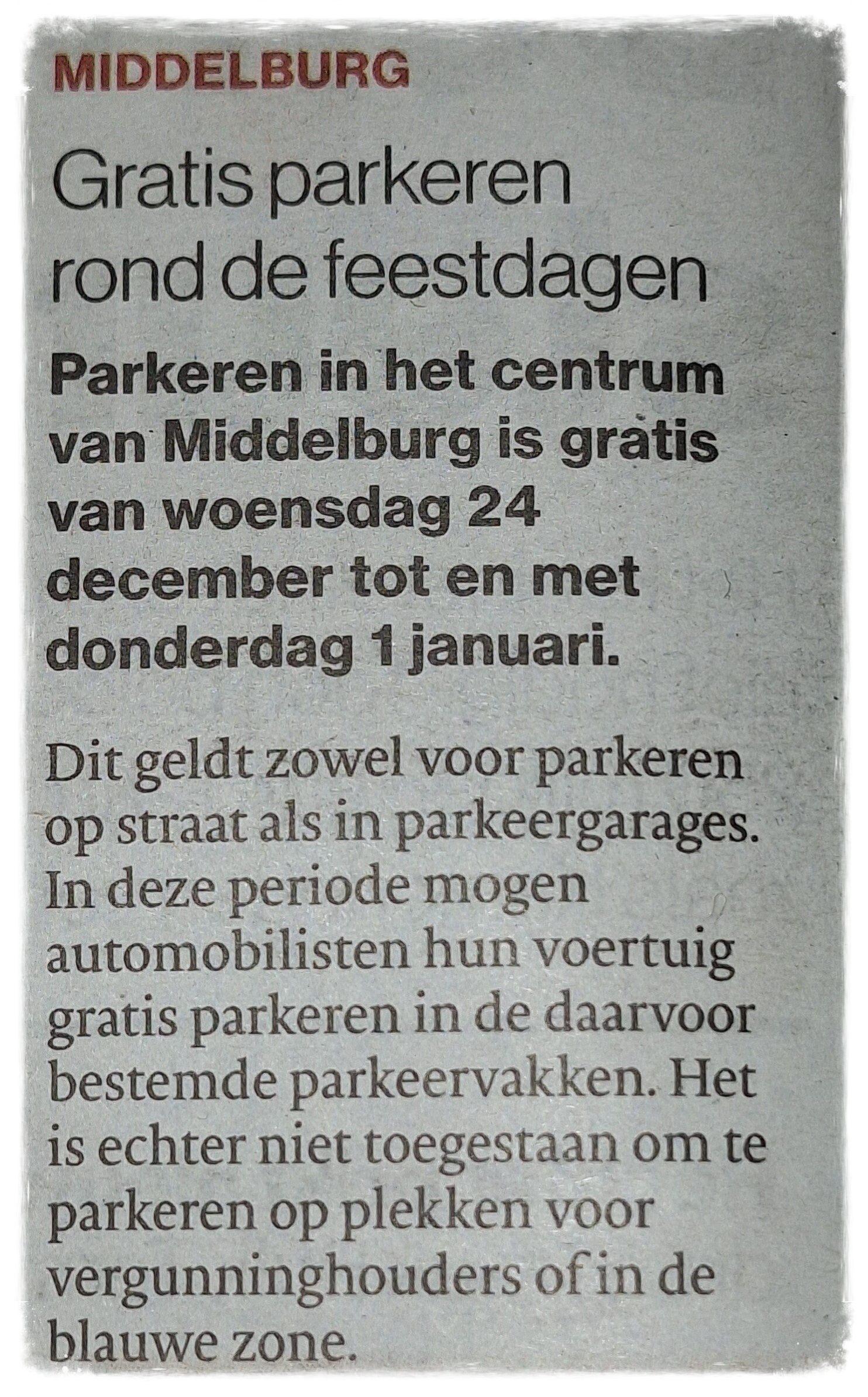 parkeren rond kerst Middelburg