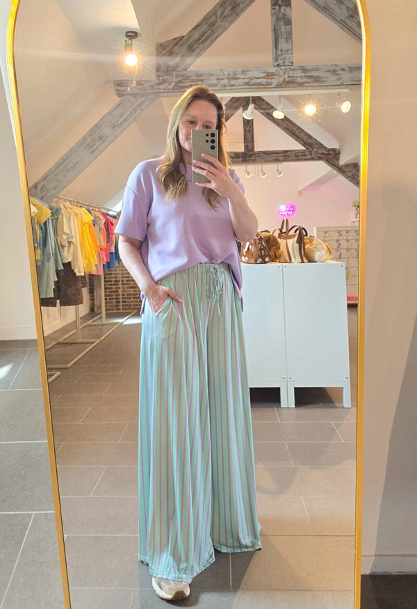 Broek groen/lila streep