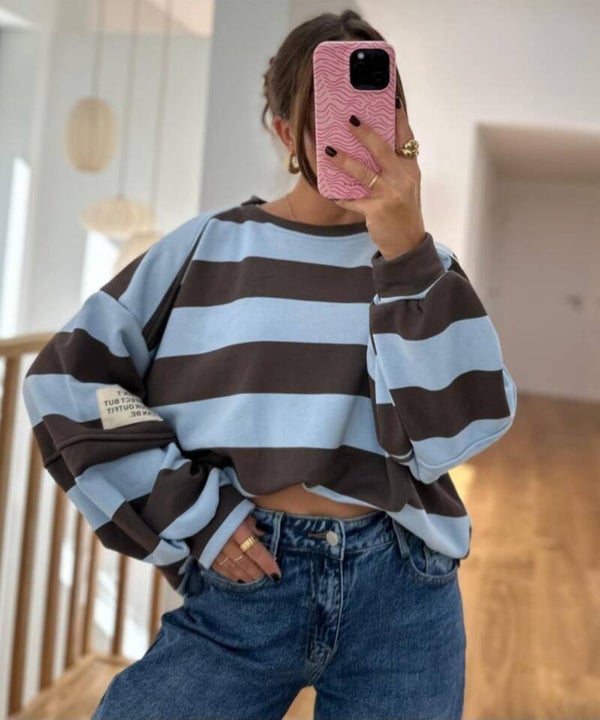 Sweater Streep blauw/choco