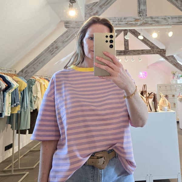 T-Shirt Streep Lila/Roos