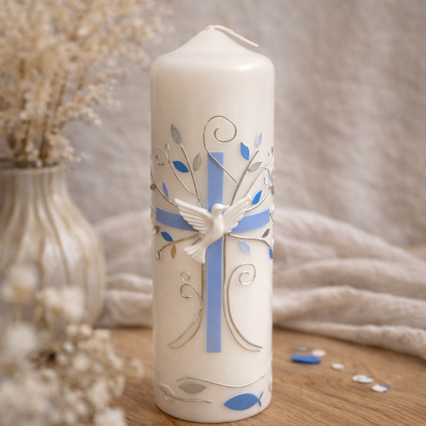 Taufkerze „Kreuz & Fische“