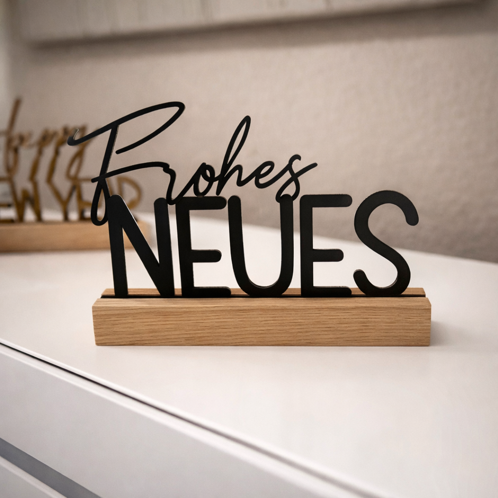 Holzaufsteller „Frohes Neues / Happy New Year“ – moderne Neujahrsdeko