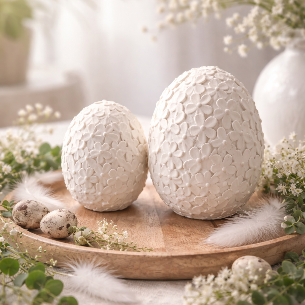 Elegante Deko-Ostereier mit Blütenstruktur