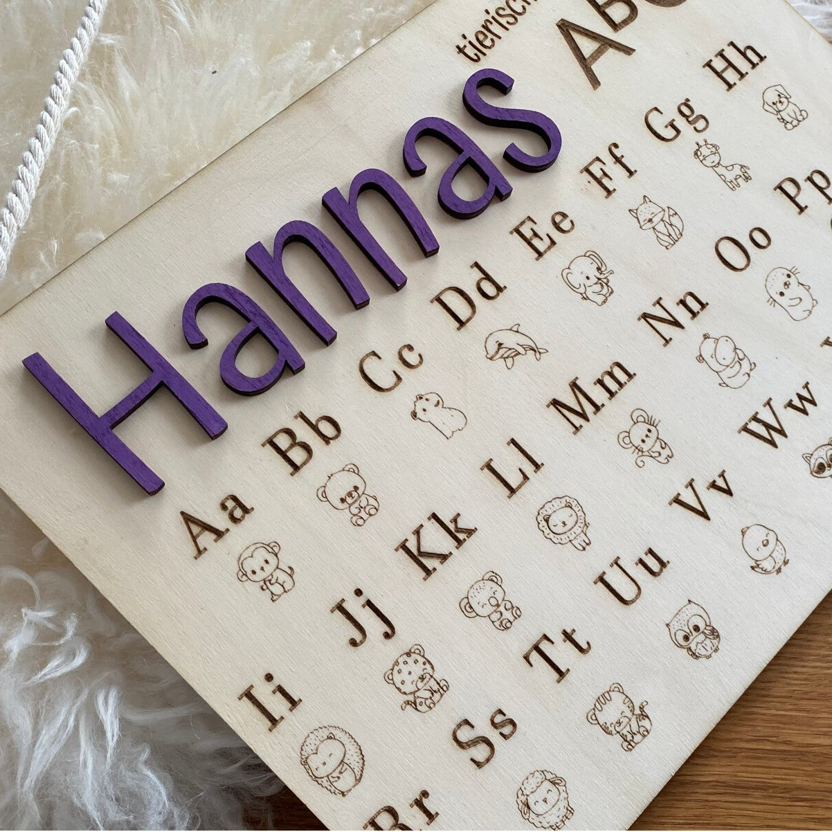 Tierisches ABC-Brett mit Name – personalisiertes Lernspiel aus Holz