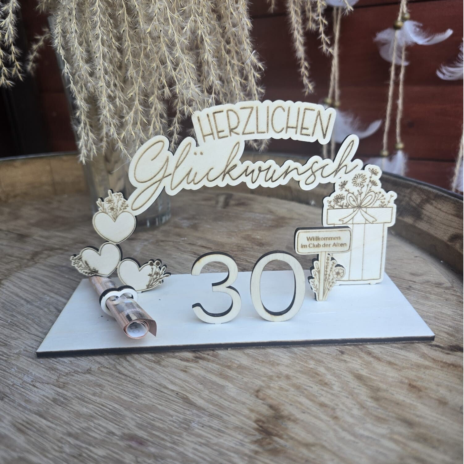 Personalisierte Holzdekoration zum Geburtstag – mit Zahl und Geldfach