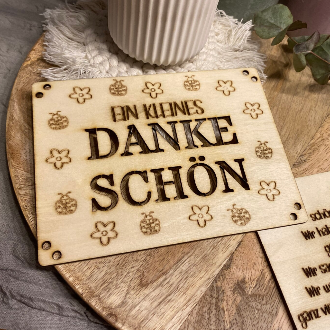 Personalisierte Geschenkkarte aus Holz – „Ein kleines Dankeschön“ mit Geldfach