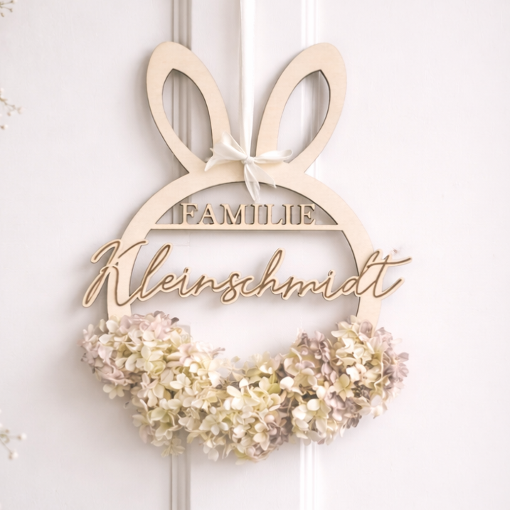 Personalisierter Oster-Türkranz „Hasenkranz mit Familienname“