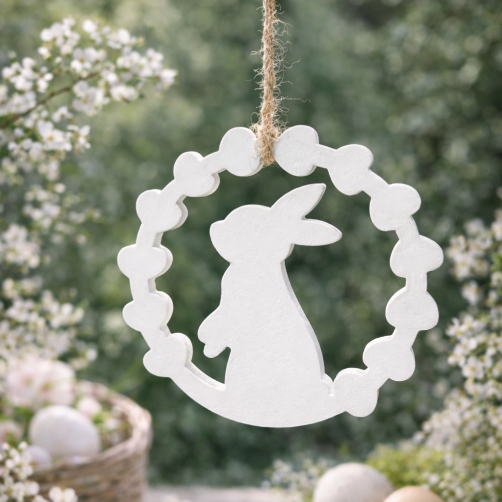Osteranhänger „Hase im Kranz“ – schlichte Frühlingsdeko