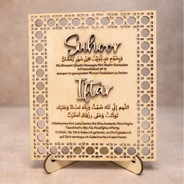 Ramadan Du’a Aufsteller aus Holz – Suhoor & Iftar Gebete – islamische Deko – Geschenkidee