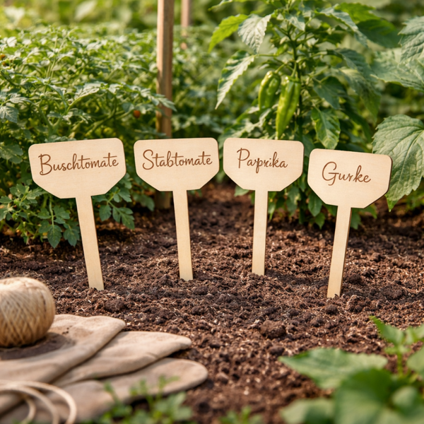 Personalisierte Pflanzenstecker aus Holz – Set für Gemüse & Kräuter