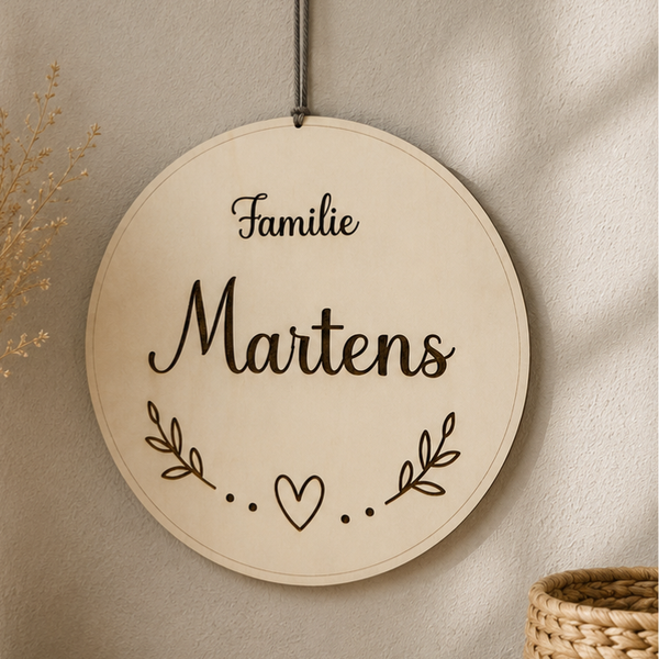 Personalisiertes Familienschild aus Holz – Boho Türschild Ø 40 cm