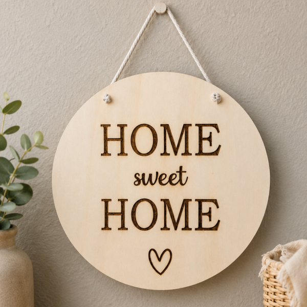 Holzschild „Home sweet Home“ | Runde Wanddeko aus Holz | Dekoschild Eingangsbereich