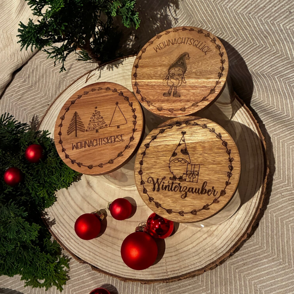 Keksdose mit Holzdeckel & Glas – Weihnachtsmotive | personalisierbar