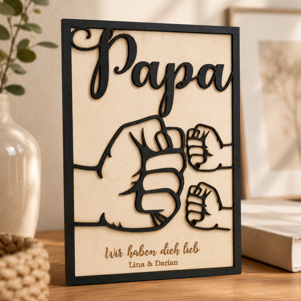 Papa Schild aus Holz – „Wir sind ein super Team“