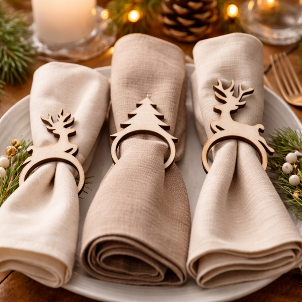 Holz Serviettenringe Weihnachten – Rentier & Tannenbaum