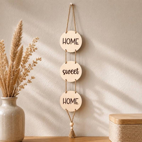 Holzschild „Home Sweet Home“ – Boho Wanddeko aus Holz