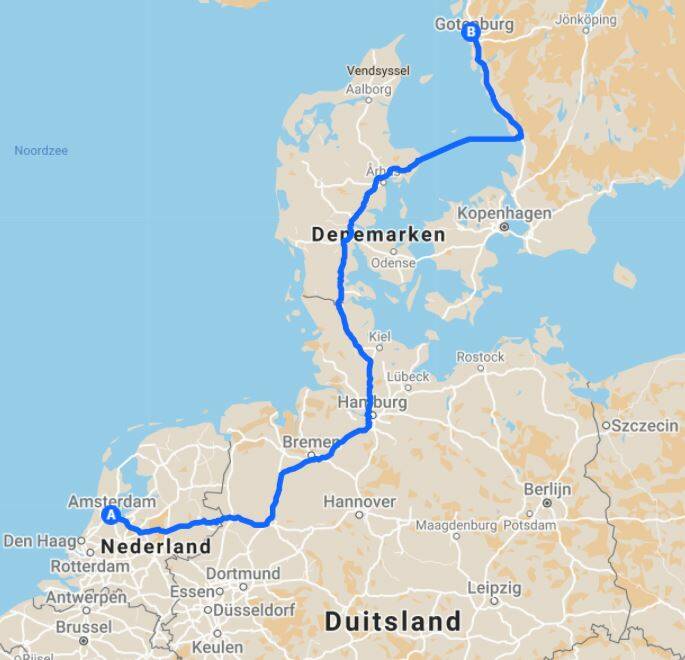 route via Grenaa Halmstad