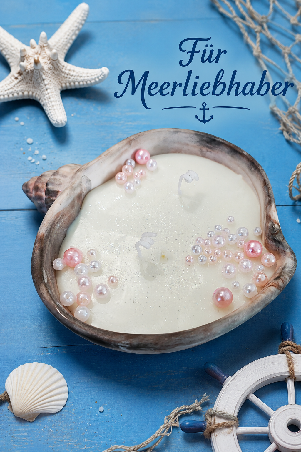 Muschel Kerze mit Perlen
